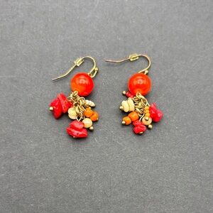 Beaded Orange and Gold Dangle Earrings